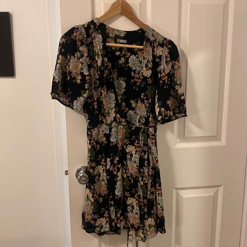 Reformation Dress Black Floral Guava Botanical Mini Wrap Dress Size 4